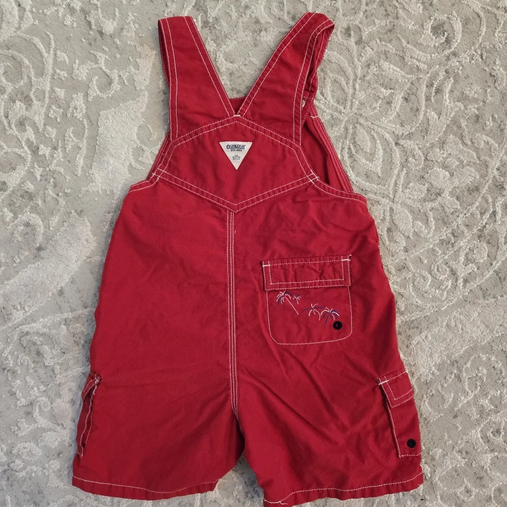 Vintage Y2K OshKosh B'gosh Red Overalls Shorts Embroidered Truck